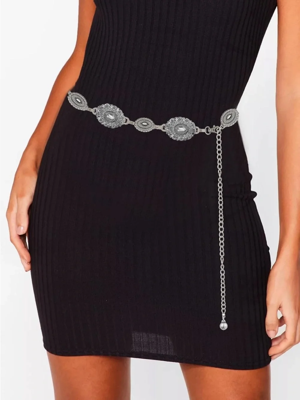 Silver Western Medallion Chain Belt